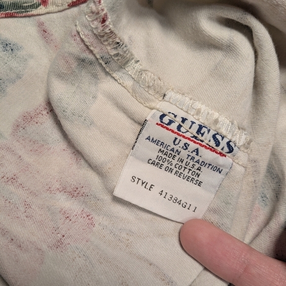 Guess Vintage Off-White Red Floral Button-Up Shirt Vest 90s Grandma - Picture 9 of 11